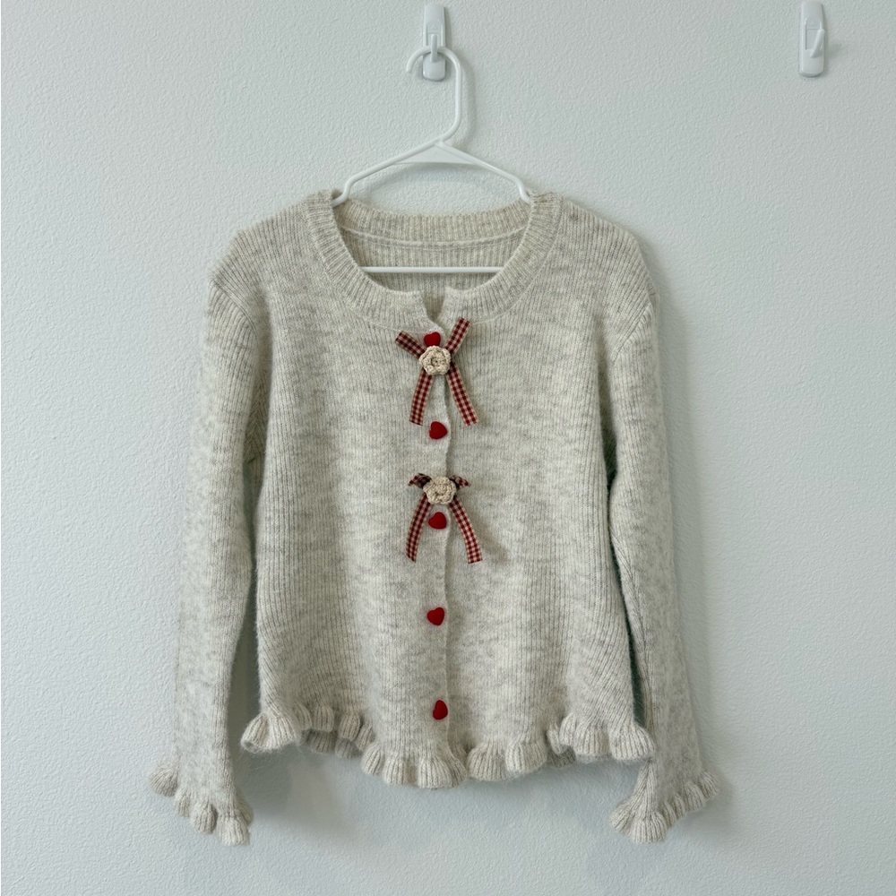 Cream Sweater with Red Accents